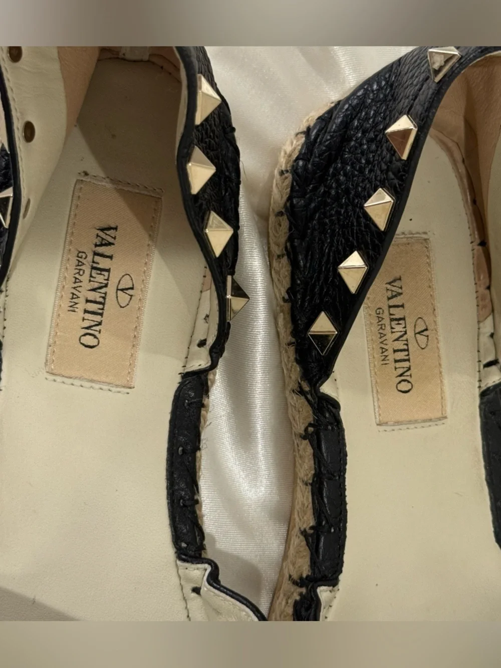 Valentino Garavani Rockstud Espadrille Sandals Leather Wrap Black Size 35 US 5